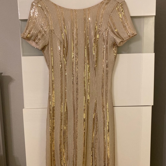 slim fit dress slacks STRETCH SEQUIN V-NECK RUCHED FIT-AND-FLARE GOWN WITH CAP SLEEVES – Naeem  Khan main image 0